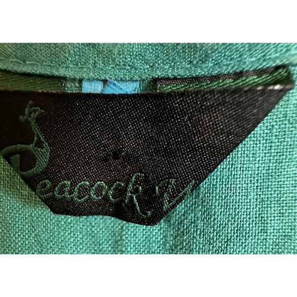 Pecock Ways Artisan 100% Linen Teal Lagenlook Tunic Top Dress Sz L Art To Wear - Picture 8 of 16